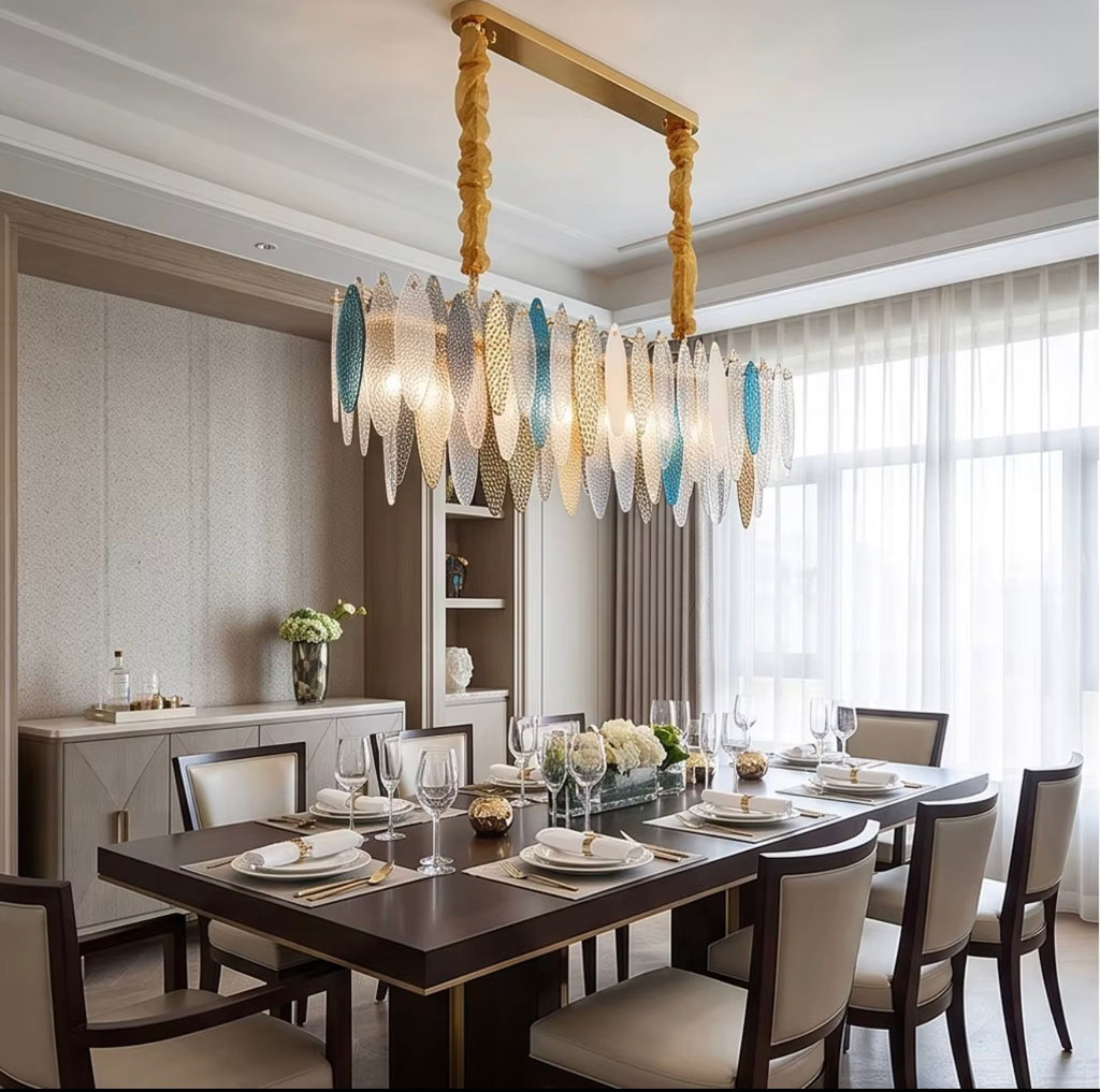 Melia Glass Leaf Linear Chandelier