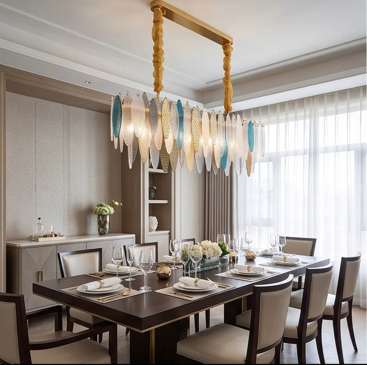 Melia Glass Leaf Linear Chandelier