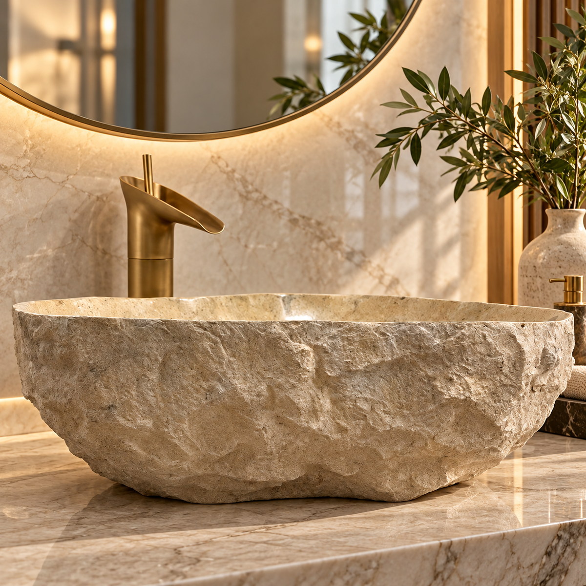 Sorrento Sculpted Beige Marble Vessel Sink