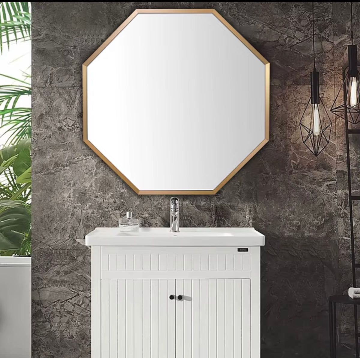 OTTAVIA 36” GEOMETRIC GOLD FRAMED BATHROOM MIRROR