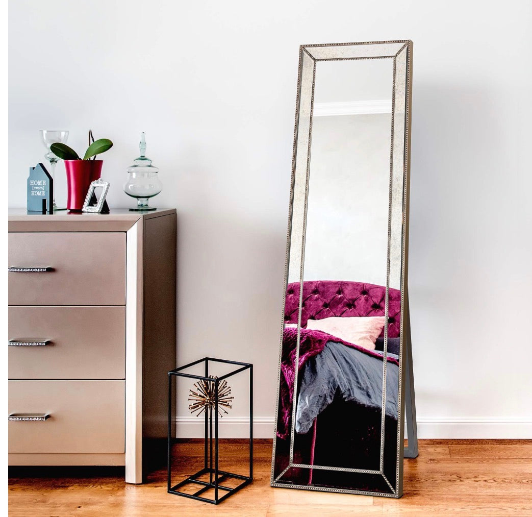 Casa Milano – Aura Bonita Champagne Beaded Cheval Mirror (18” x 64”)