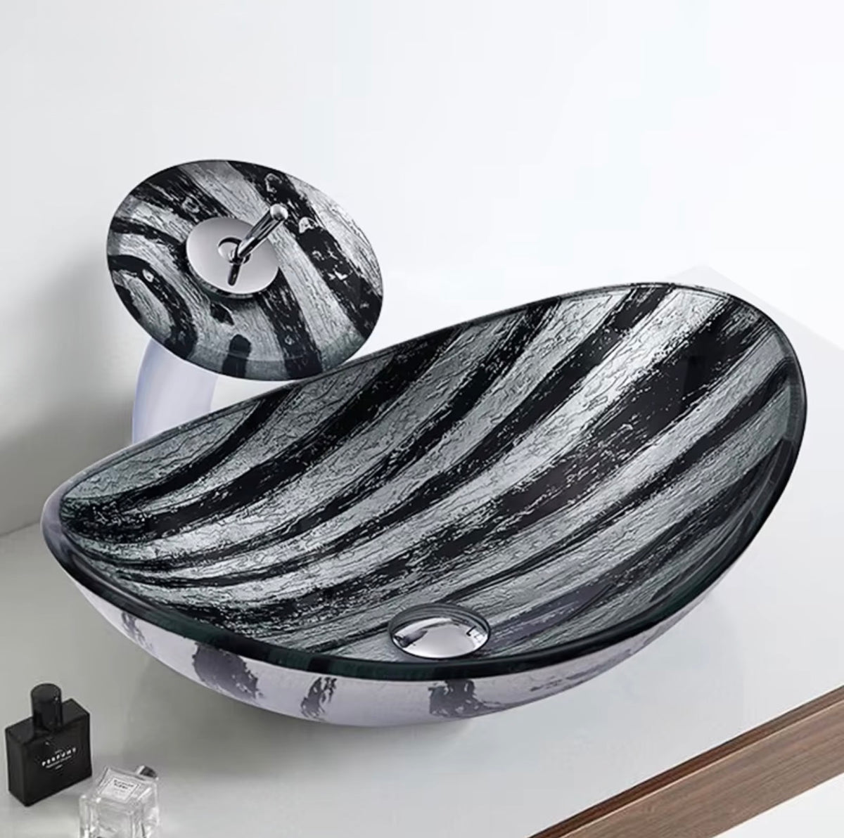 Livia Black & White Glass Vessel Sink Set