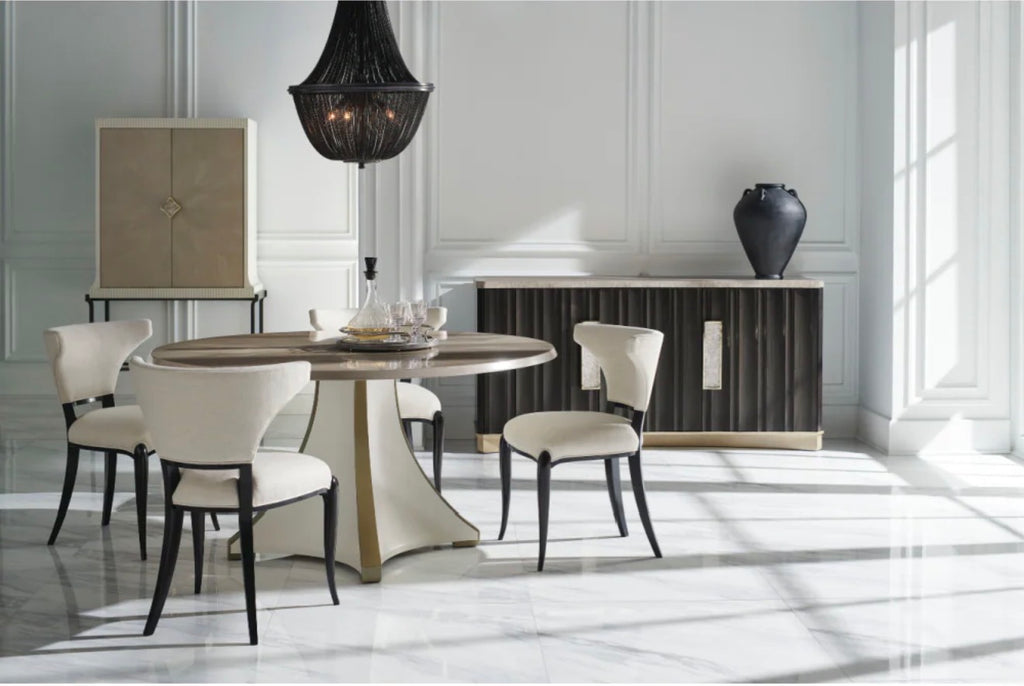 Casa Milano Rosette Motif Round Dining Table – Moonstone Finish