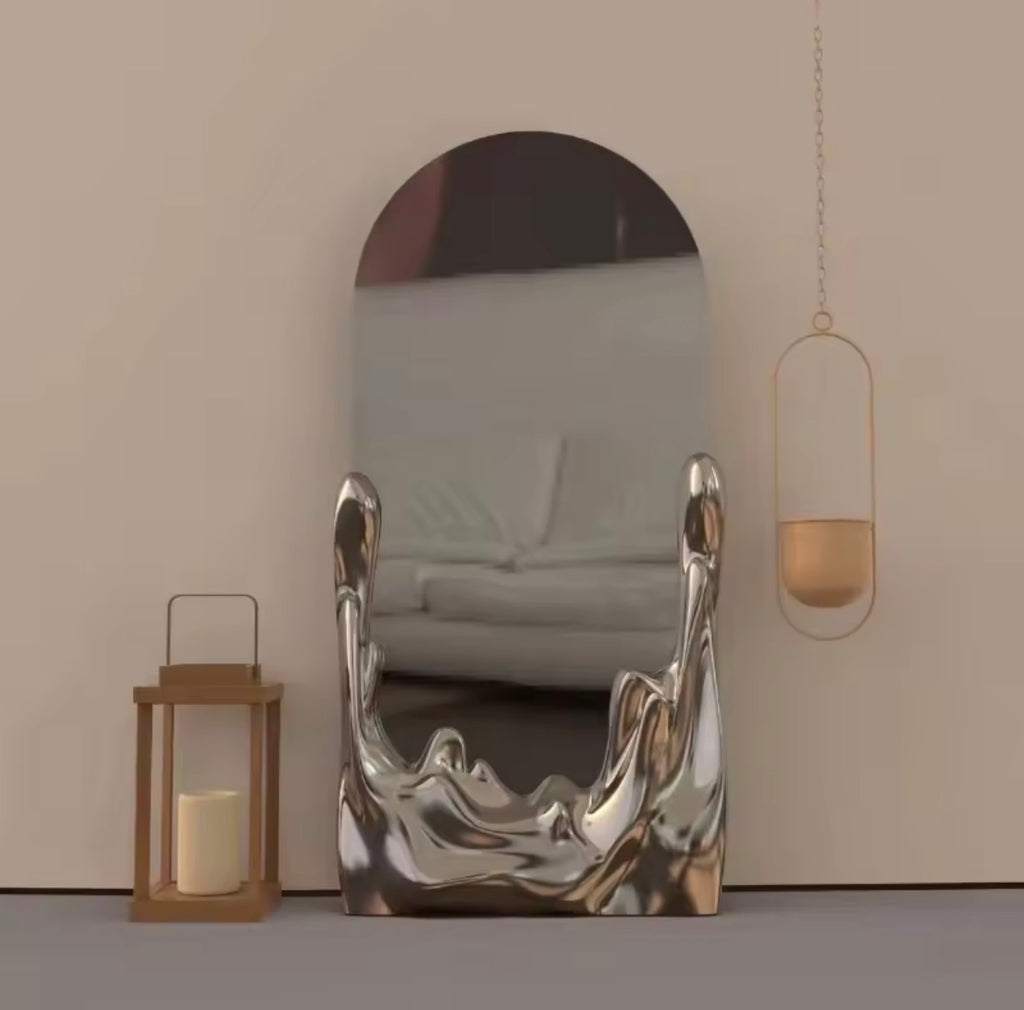 Casa Milano Arco Sculptural Floor Mirror – Silver Statement Design
