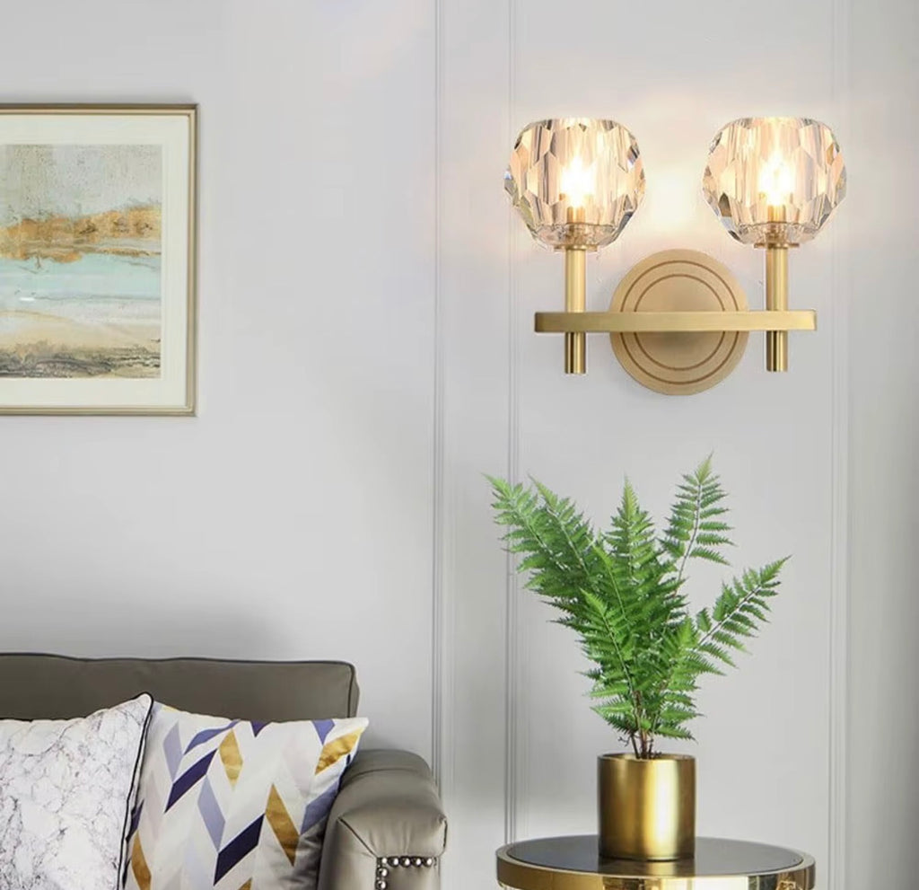 Nico Double Crystal Brass Wall Sconce
