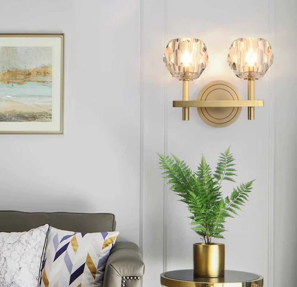 Nico Double Crystal Brass Wall Sconce