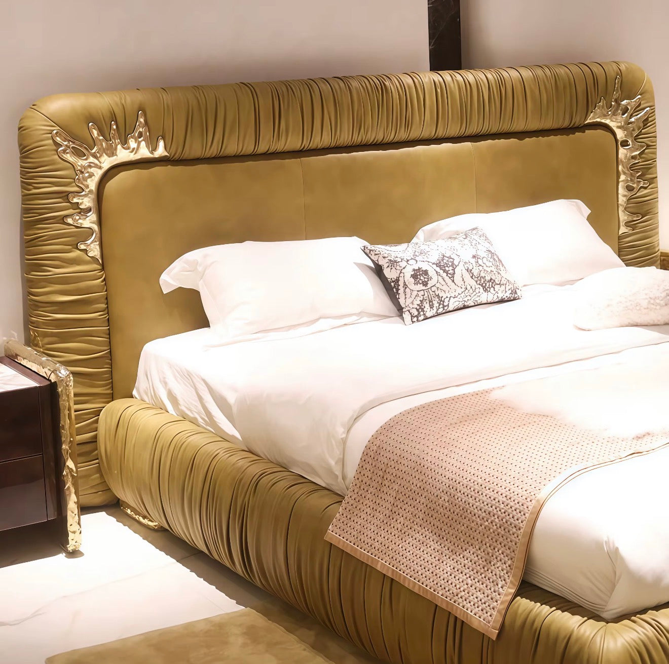 Lorenzo Gold Pleated Velvet Bed