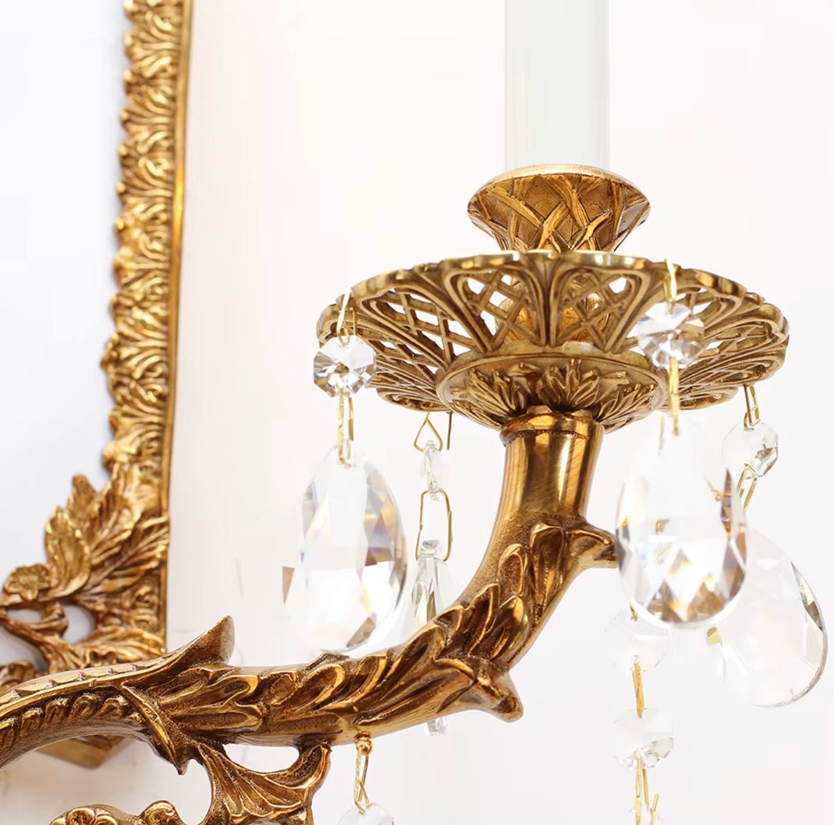Isabella Antique Brass Crystal Mirror Wall Sconce
