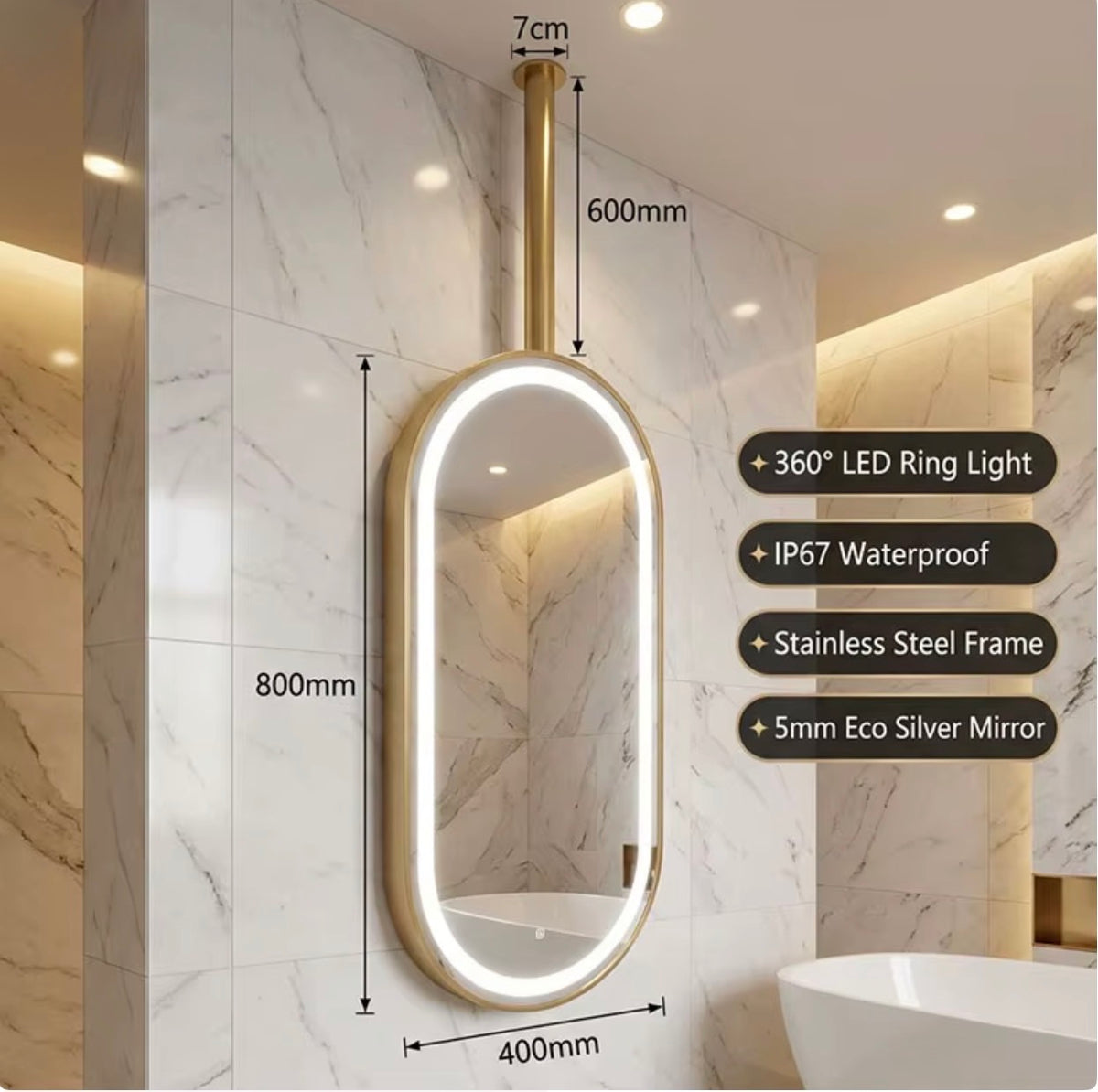 EMILIO SUSPENDED OVAL SMART LED BATHROOM MIRROR