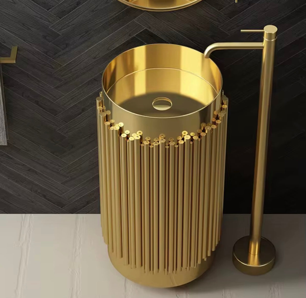 Eloise Fluted Stainless Steel Pedestal Sink with Drain Kit
