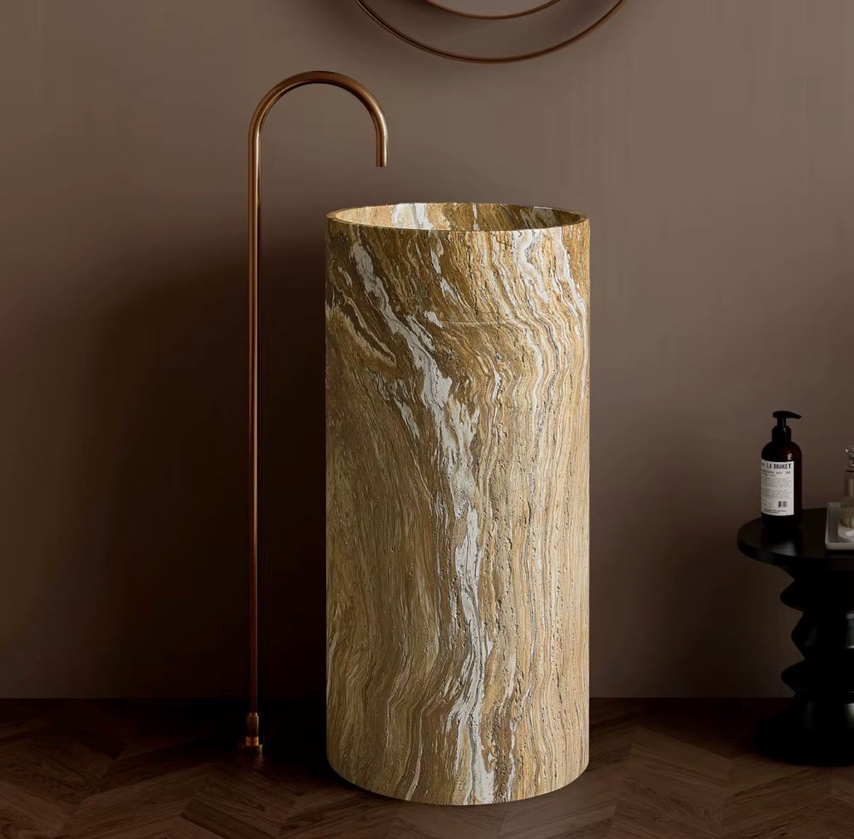 Altara Gold Veined Artificial Stone Pedestal Sink