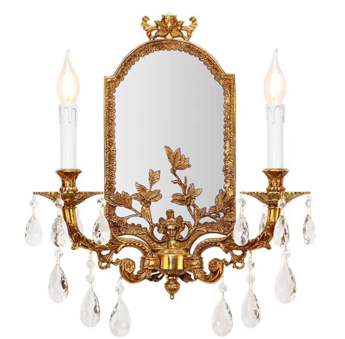 Isabella Antique Brass Crystal Mirror Wall Sconce