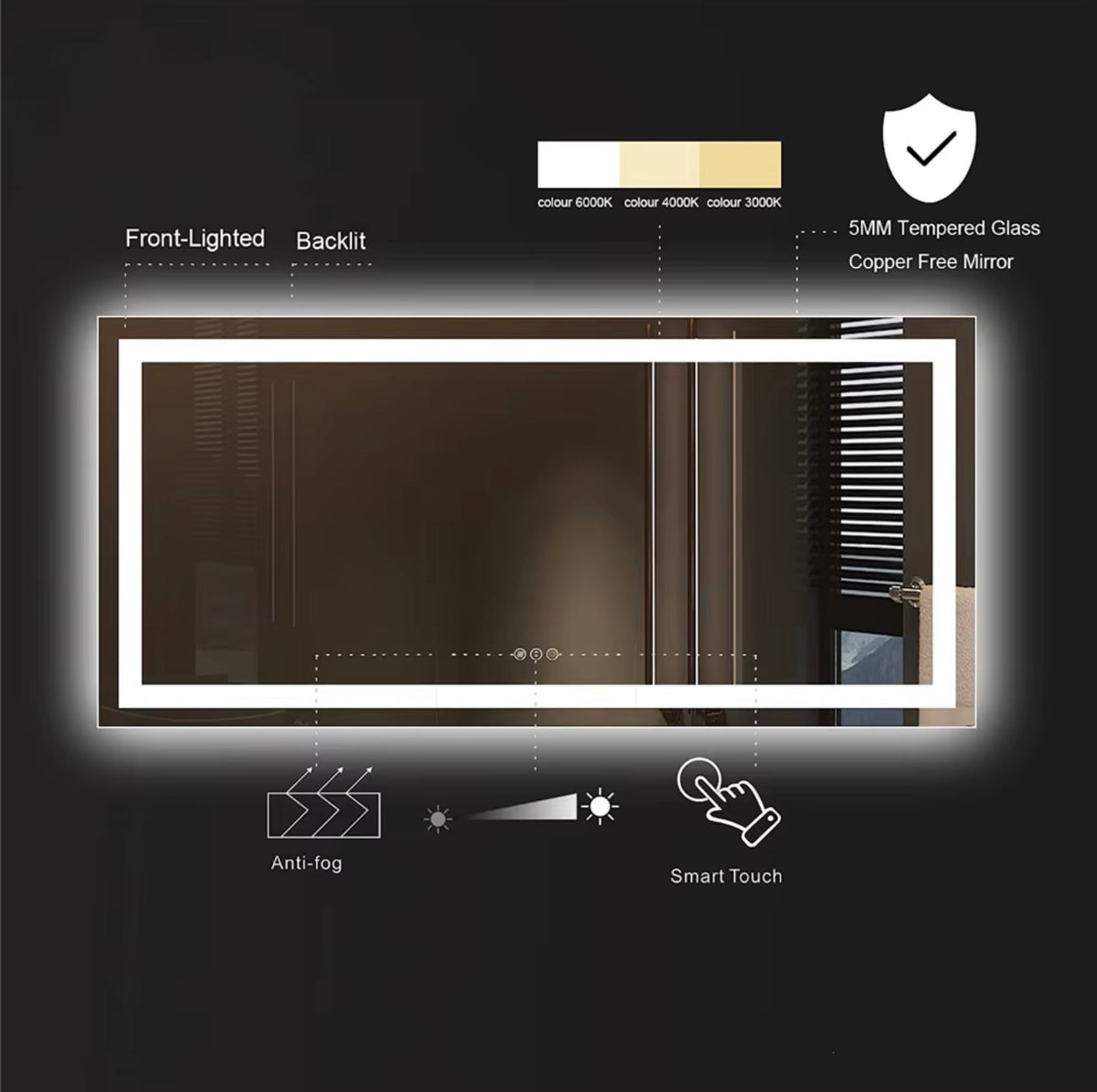 ADRIANA 40” × 60” ILLUMINATED SMART BATHROOM MIRROR