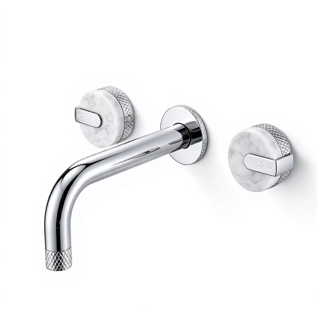 Élodie Knurled Handle Marble 3-Hole Wall-Mounted Basin Faucet