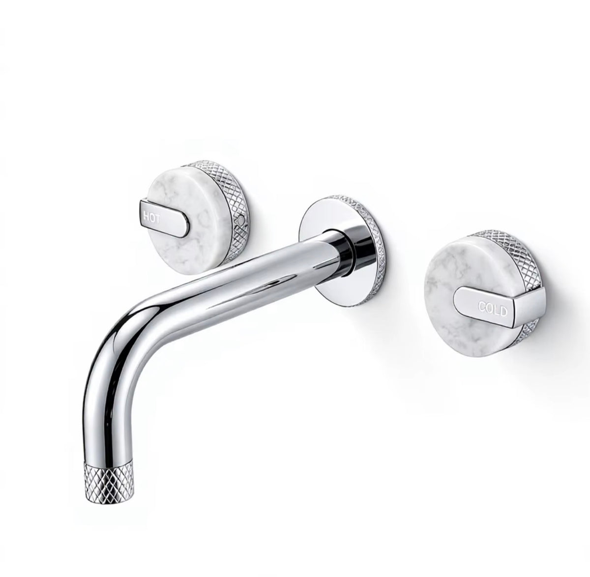 Élodie Knurled Handle Marble 3-Hole Wall-Mounted Basin Faucet