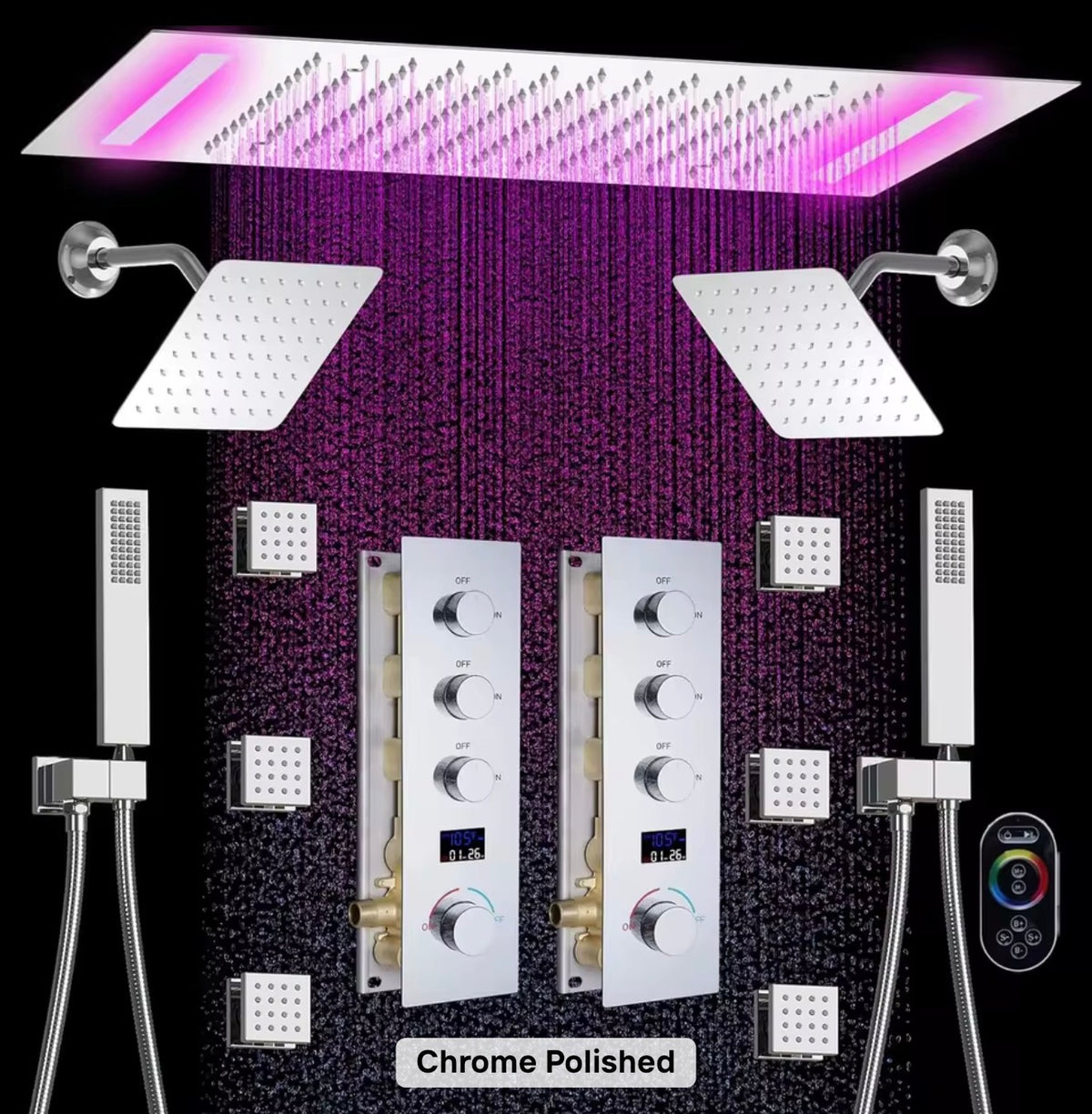 Aveline Dual LED Thermostatic Rain Shower System