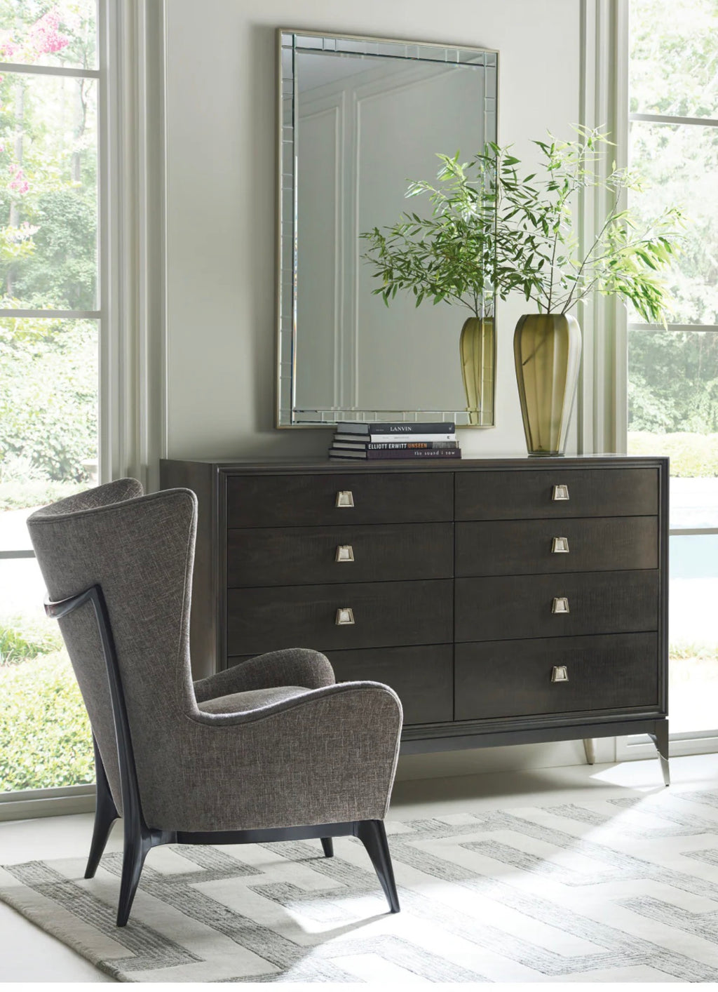 Casa Milano Modern Wing Lounge Chair – Textured Fabric (White & Gray)