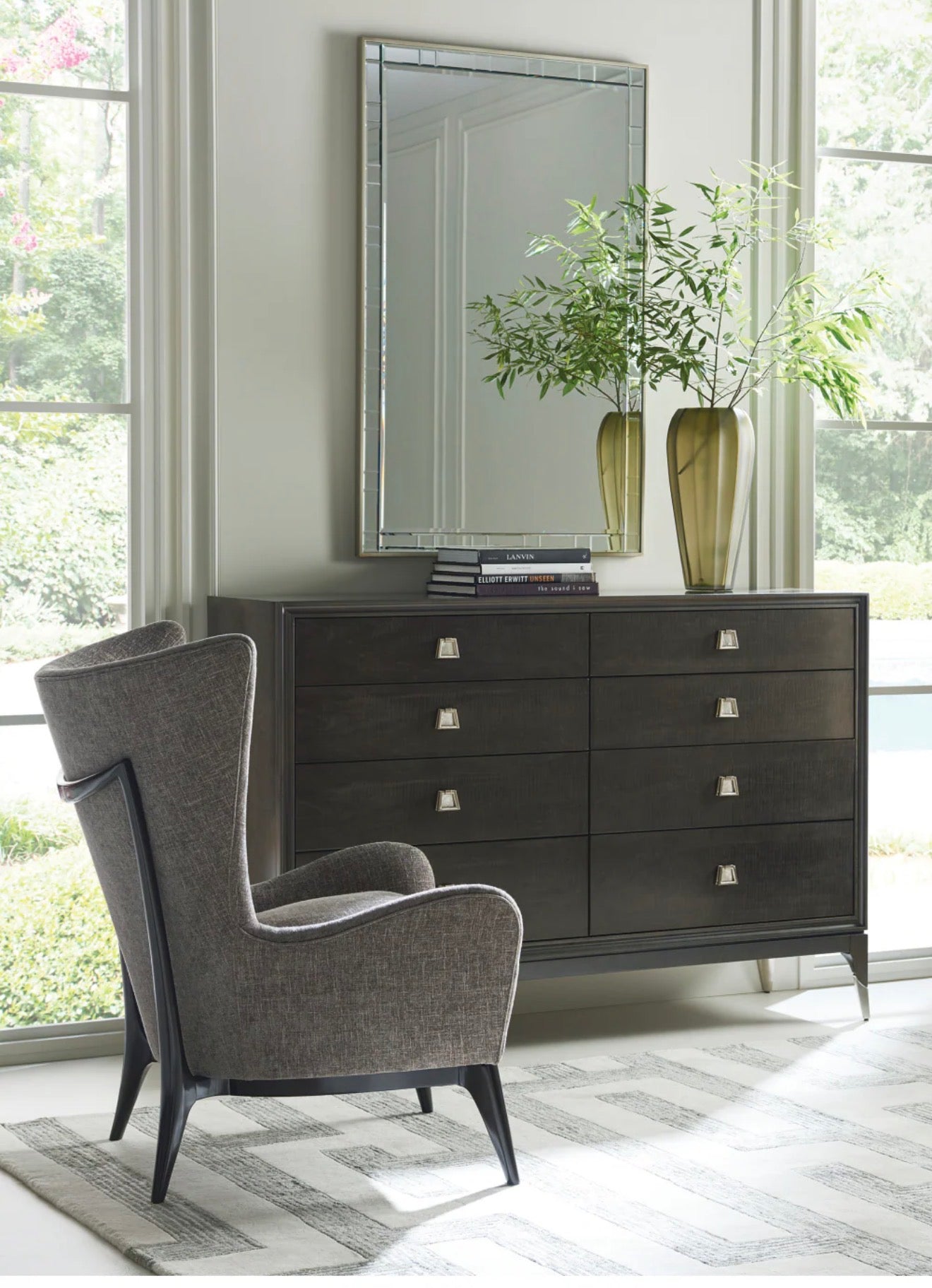 Casa Milano Modern Wing Lounge Chair – Textured Fabric (White & Gray)