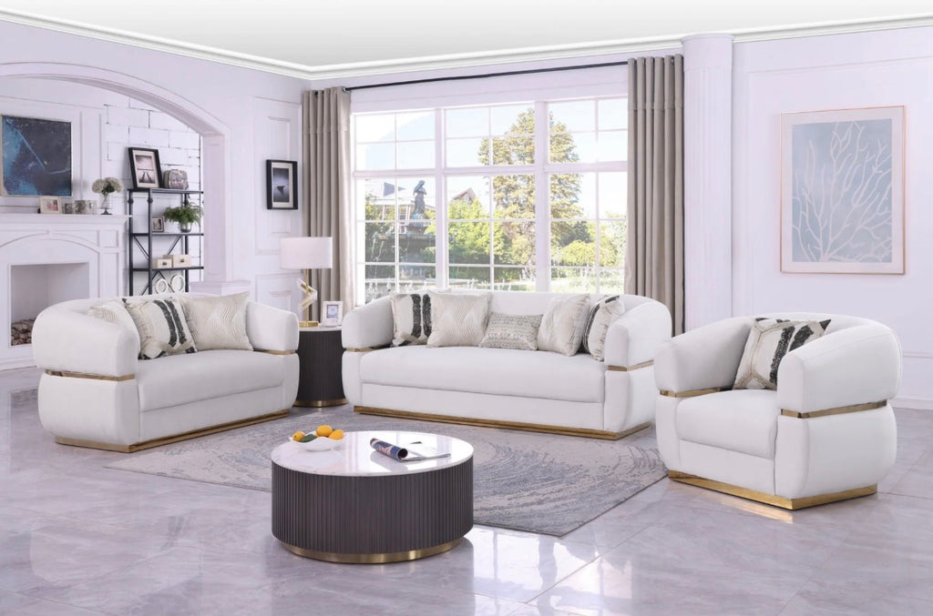 Casa Milano Carmela Living Room Set – Ivory Cream Velvet