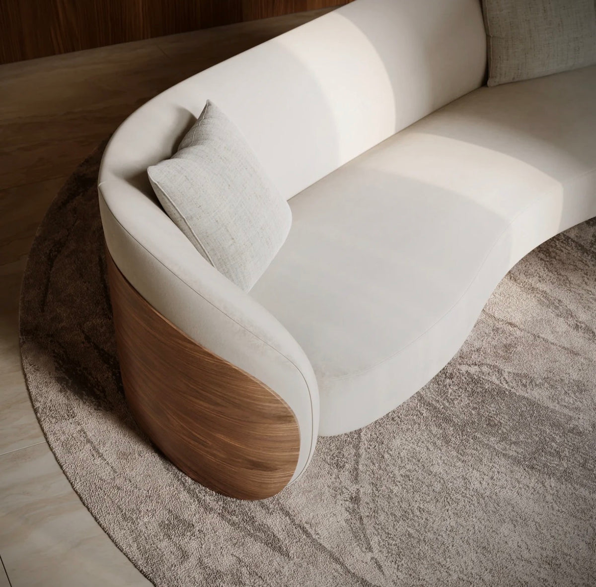 Fleur Wood Back Curved Sofa – Ivory