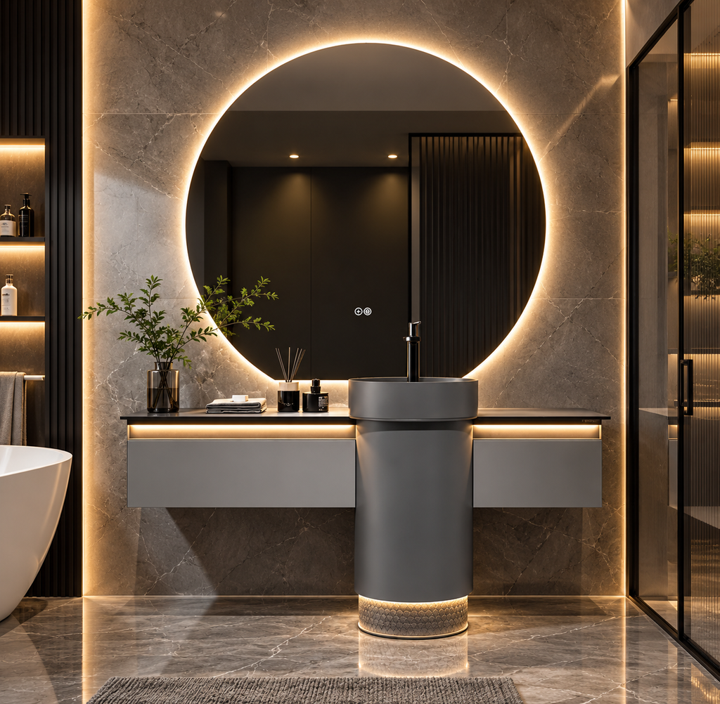 Euphoria Sculptural Stainless Steel Bathroom Vanity Set