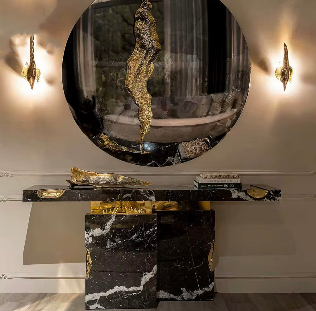 Casa Milano™ Luxury Marble Console Table – Black & Gold