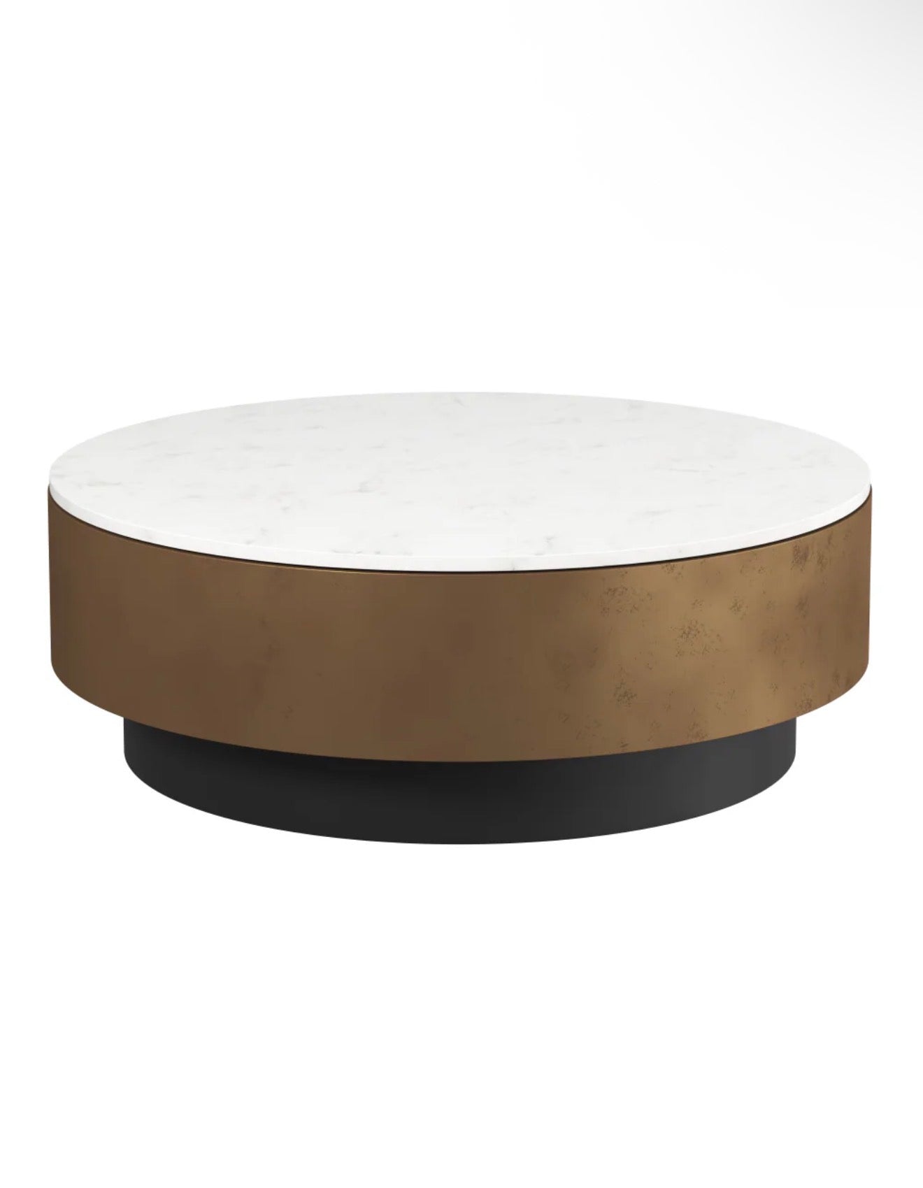 Casa Milano – Round White Marble Coffee Table with Antique Brass & Black Base