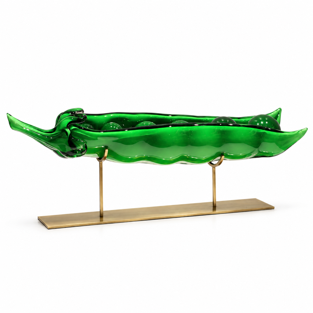 Verdiana Emerald Glass Peapod Sculpture