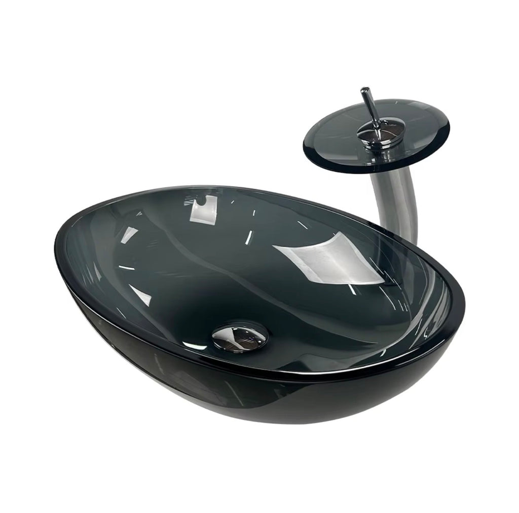 Valeria Smoked Glass Vessel Sink Set