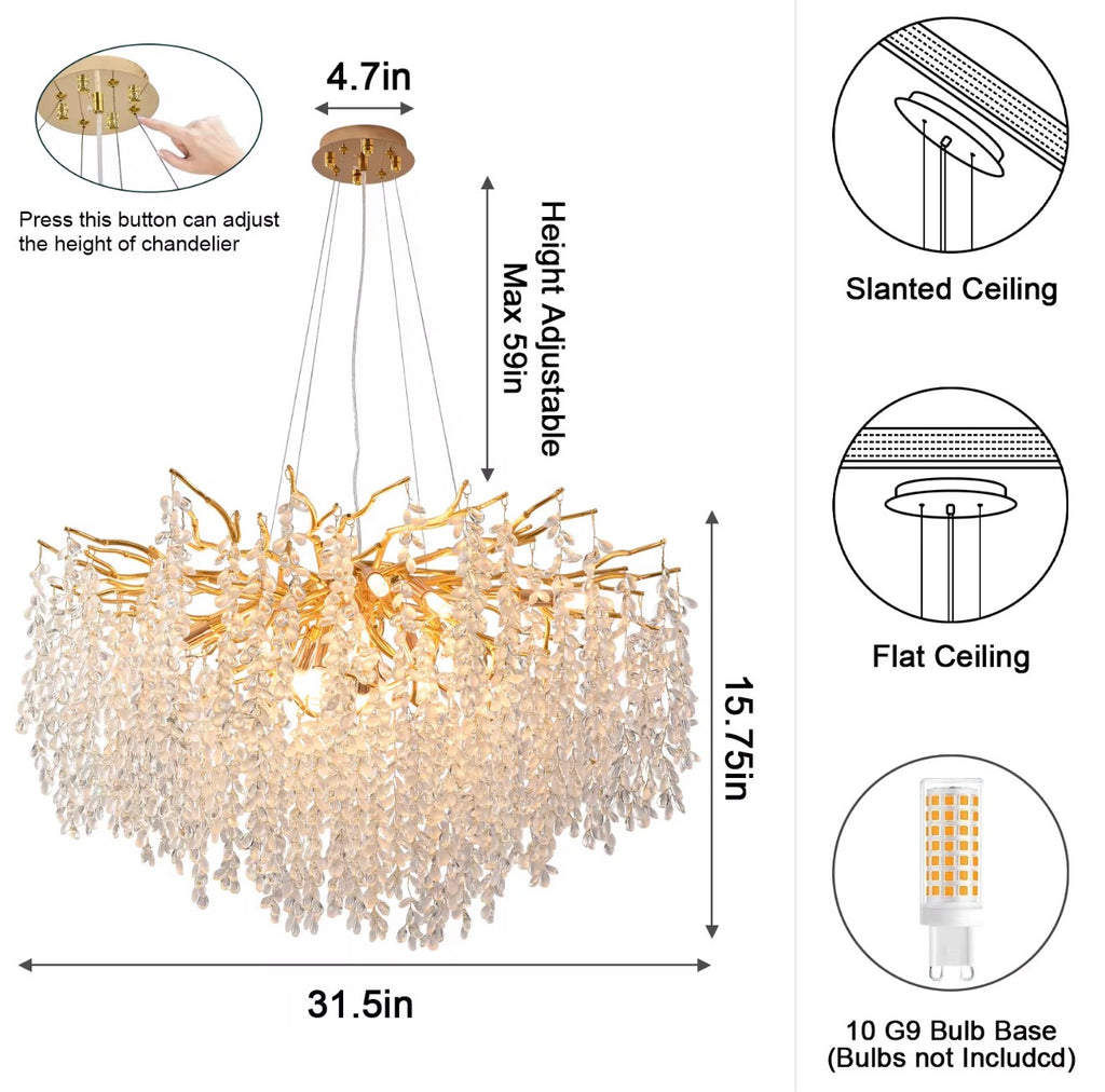 Casa Milano – Aurora Crystal Branch Chandelier (Gold Finish)