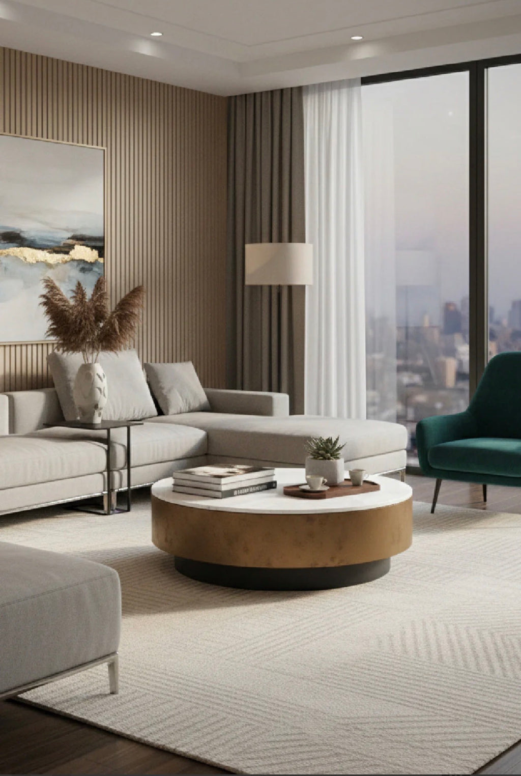 Casa Milano – Round White Marble Coffee Table with Antique Brass & Black Base