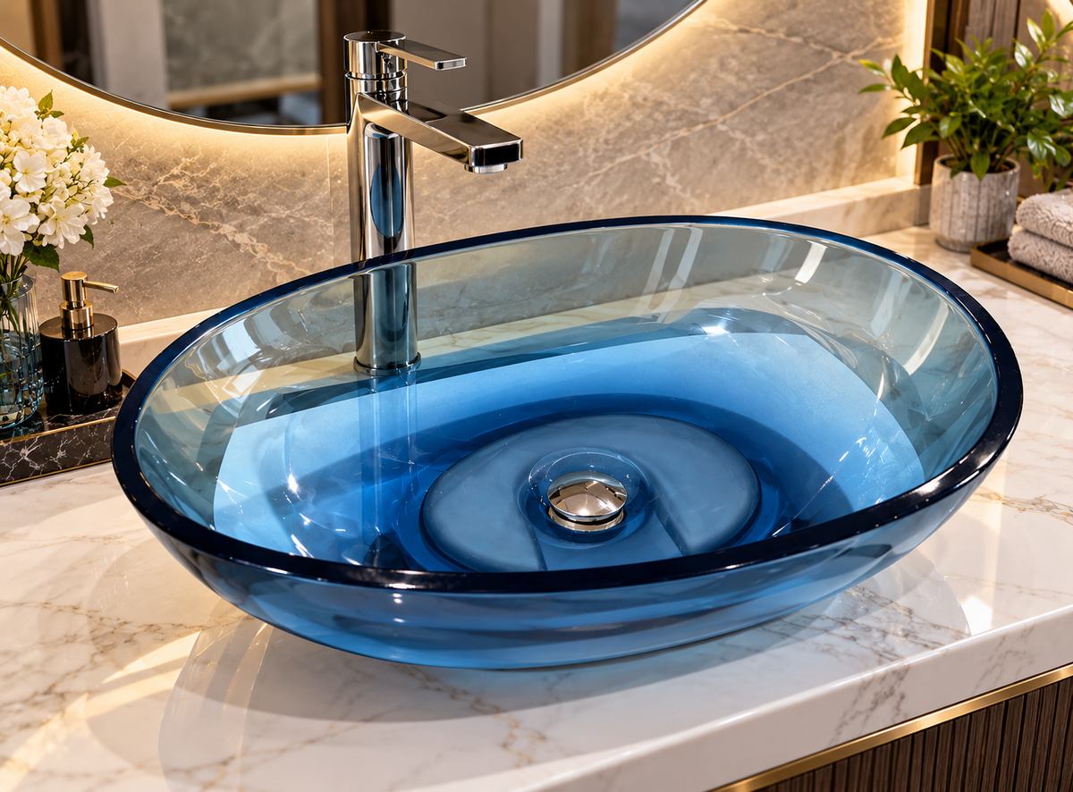 AZZARIO OCEAN BLUE TRANSPARENT RESIN VESSEL SINK