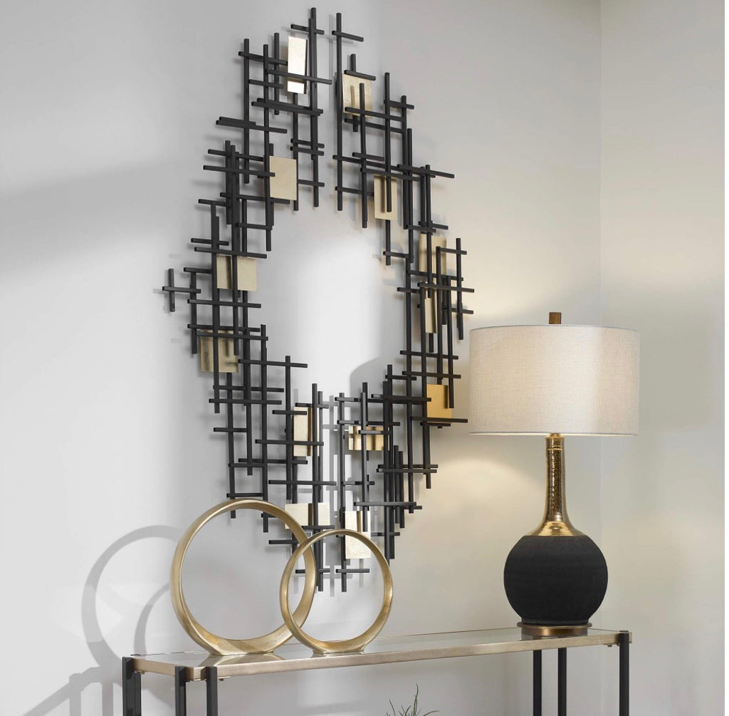 Casa Milano – Black & Gold Geometric Metal Wall Sculpture