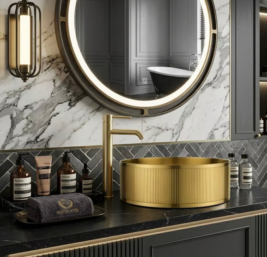 Alessandro Fluted Gold Stainless Steel Vessel Sink