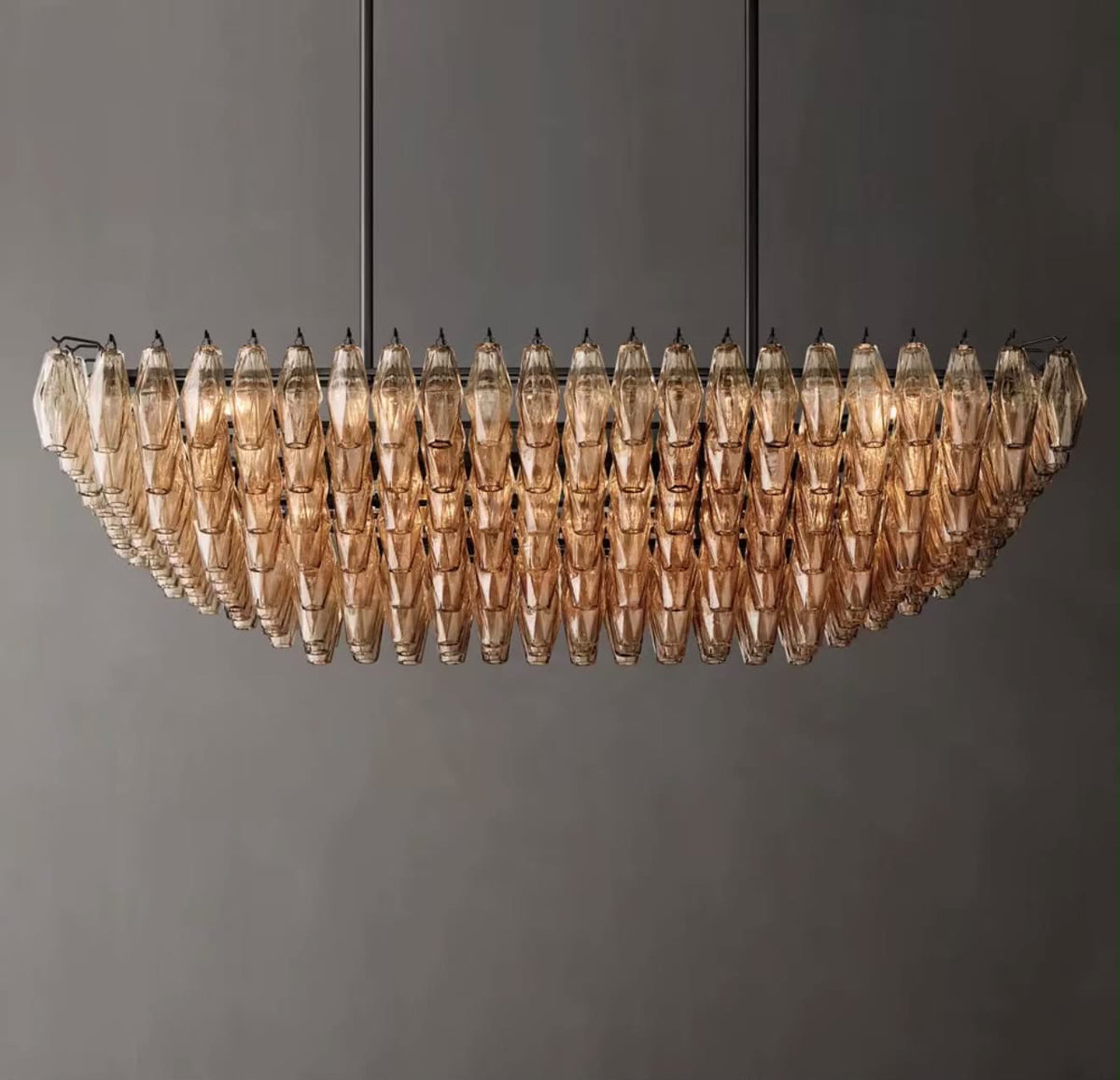 Chivara Amber Glass Tiered Rectangular Chandelier 54”