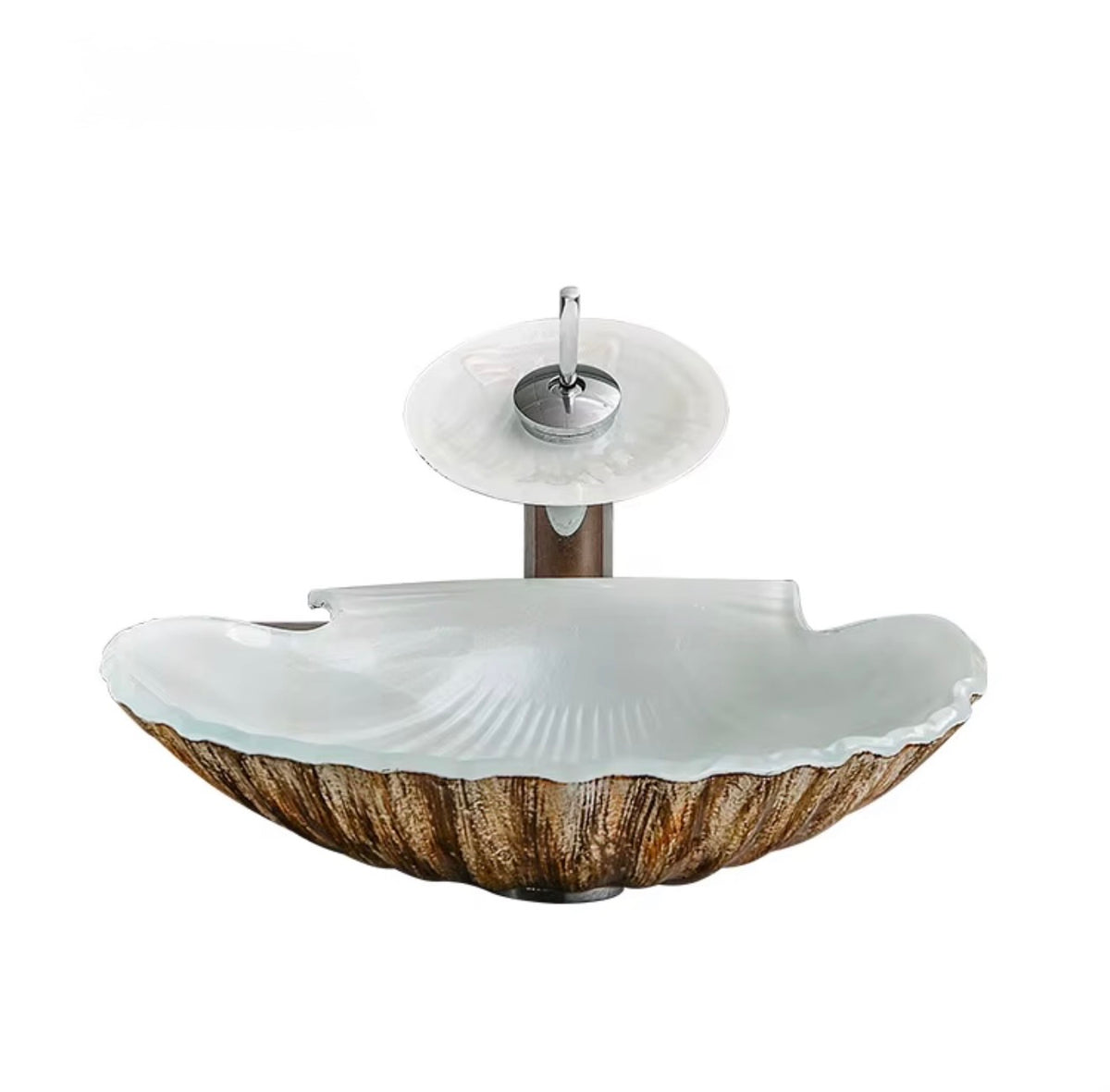Coralia White Shell Glass Vessel Sink Set