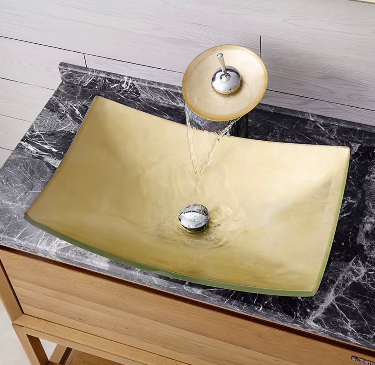 Emilia Golden Amber Glass Vessel Sink Set