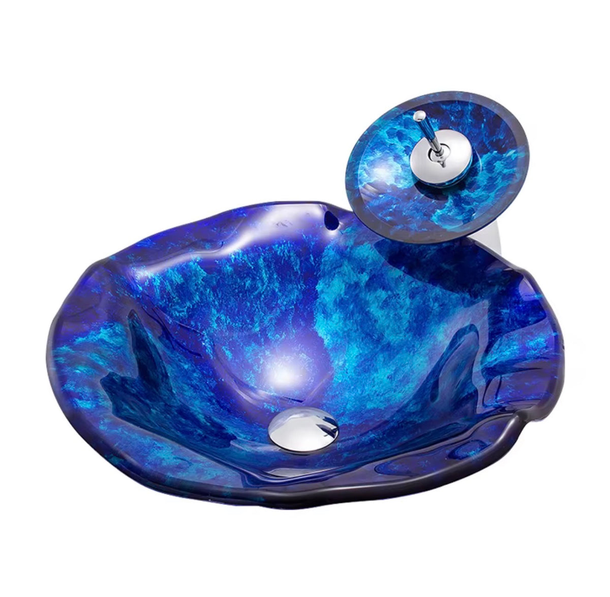 Maristella Blue Sculptural Glass Vessel Sink Set