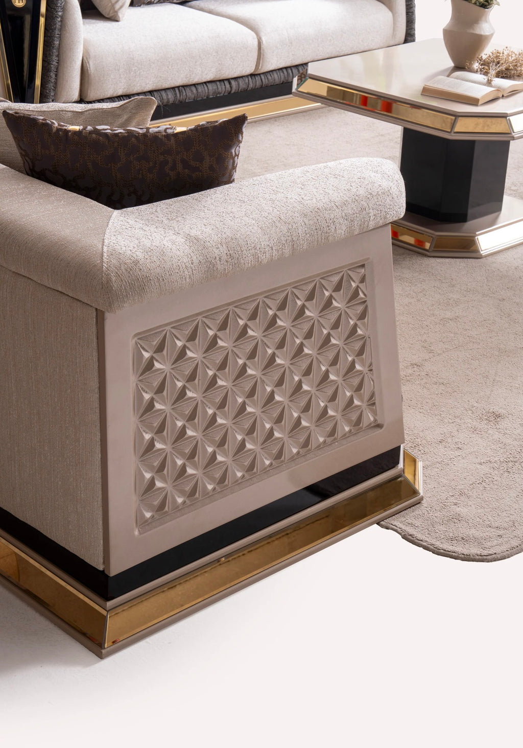 Casa Milano Diamond Collection Luxury Sofa Set with Gold Accents