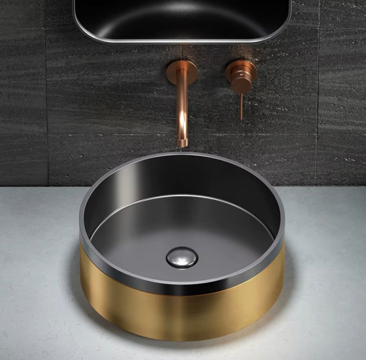 Lorenzo Black & Gold Stainless Steel Vessel Sink