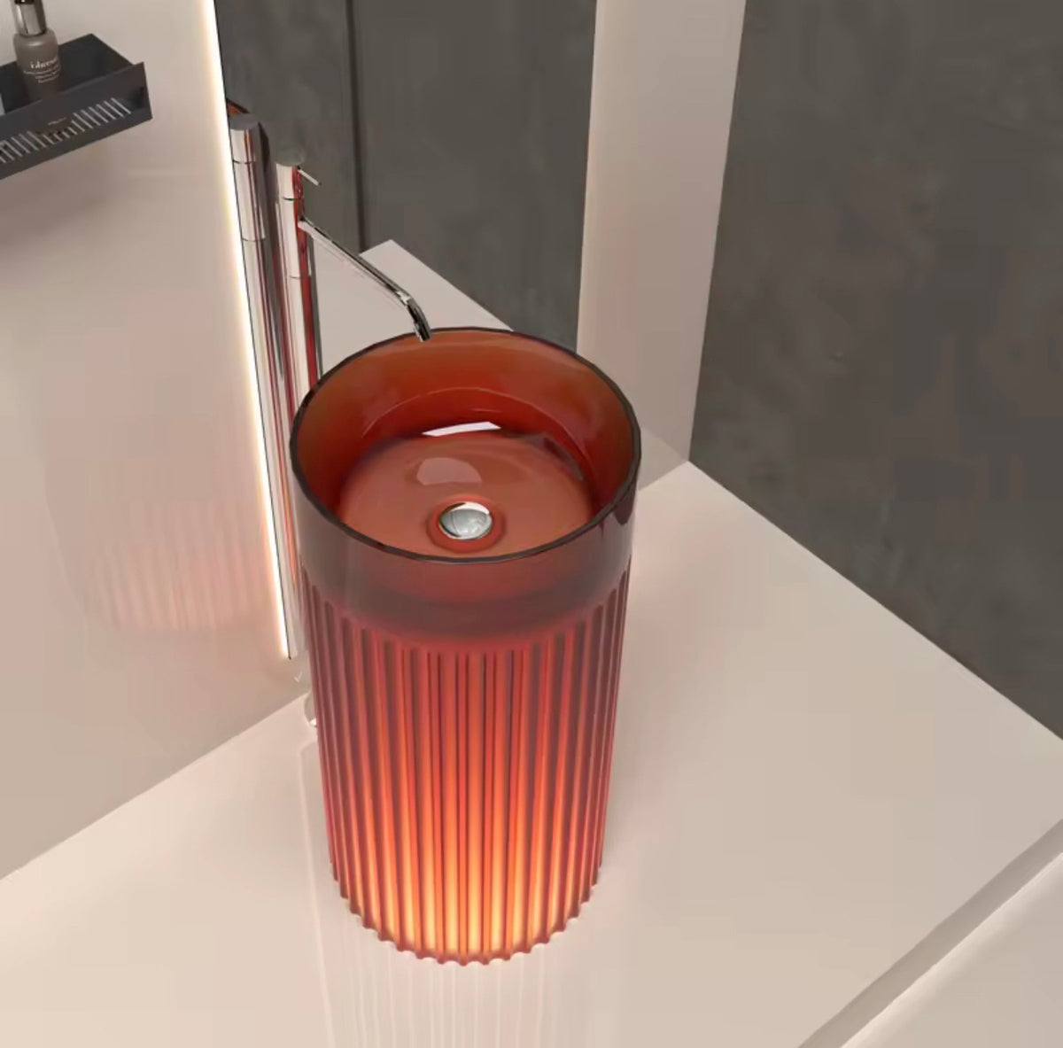 BELLUNO FLUTED TRANSPARENT RESIN PEDESTAL SINK