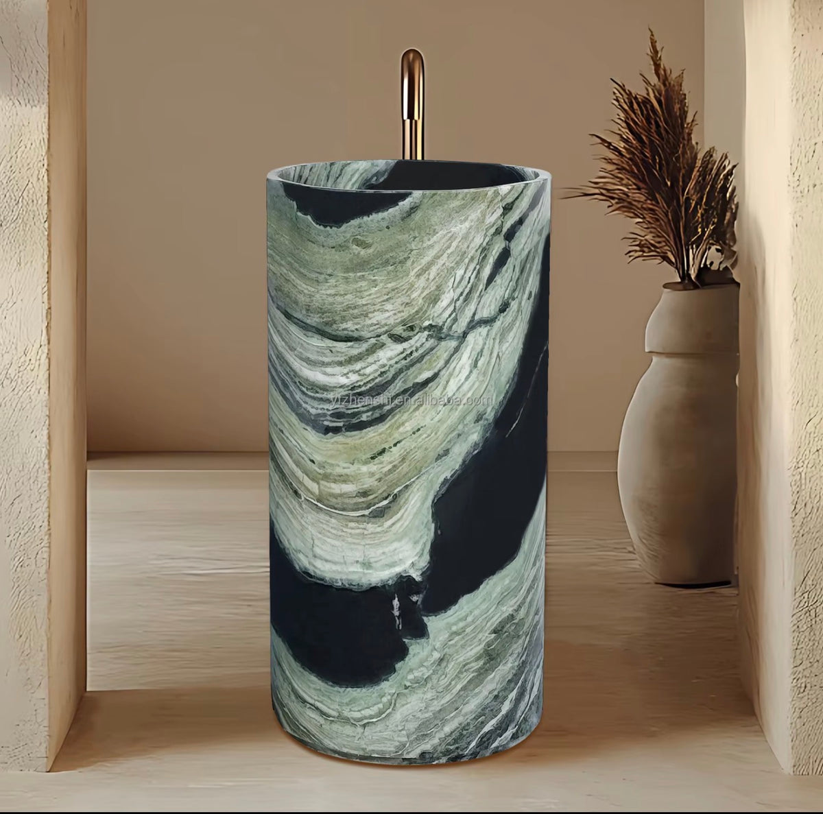Verde Imperiale Marble Pedestal Sink