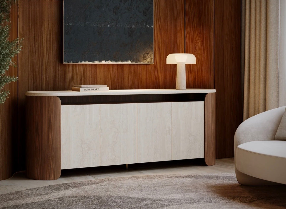 Fleur Open Natural Travertine Sideboard by Caracole