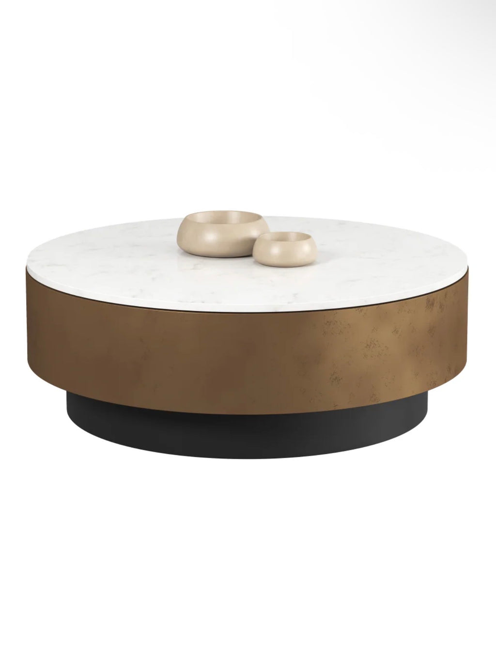 Casa Milano – Round White Marble Coffee Table with Antique Brass & Black Base