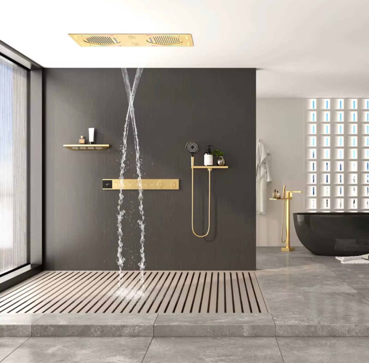 LUCIANO 6-FUNCTION THERMOSTATIC DUAL RAIN SHOWER SYSTEM