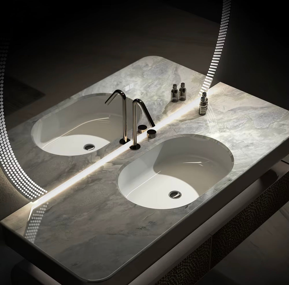Adelaide Natural Marble & Stainless Steel Luxury Bathroom Vanity with LED Mirror