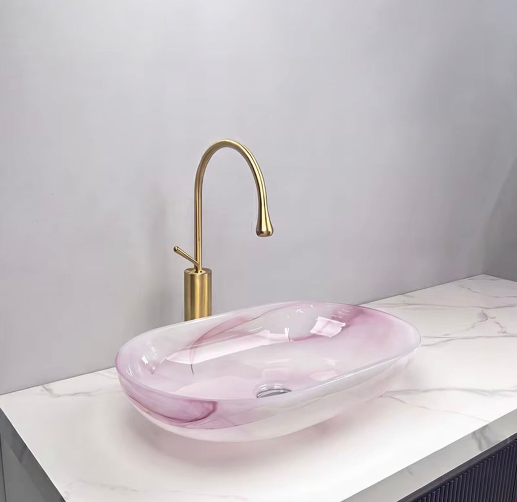 Rosalia Pink Swirl Glass Vessel Sink Set