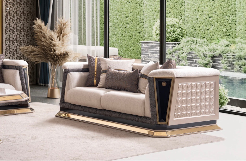 Casa Milano Diamond Collection Luxury Sofa Set with Gold Accents