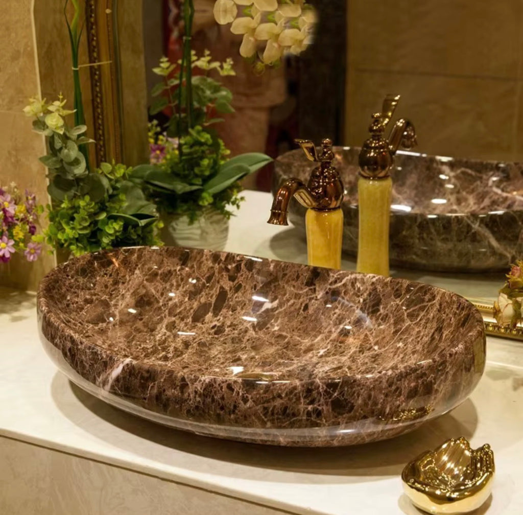Seraphina Marble-Pattern Oval Vessel Sink