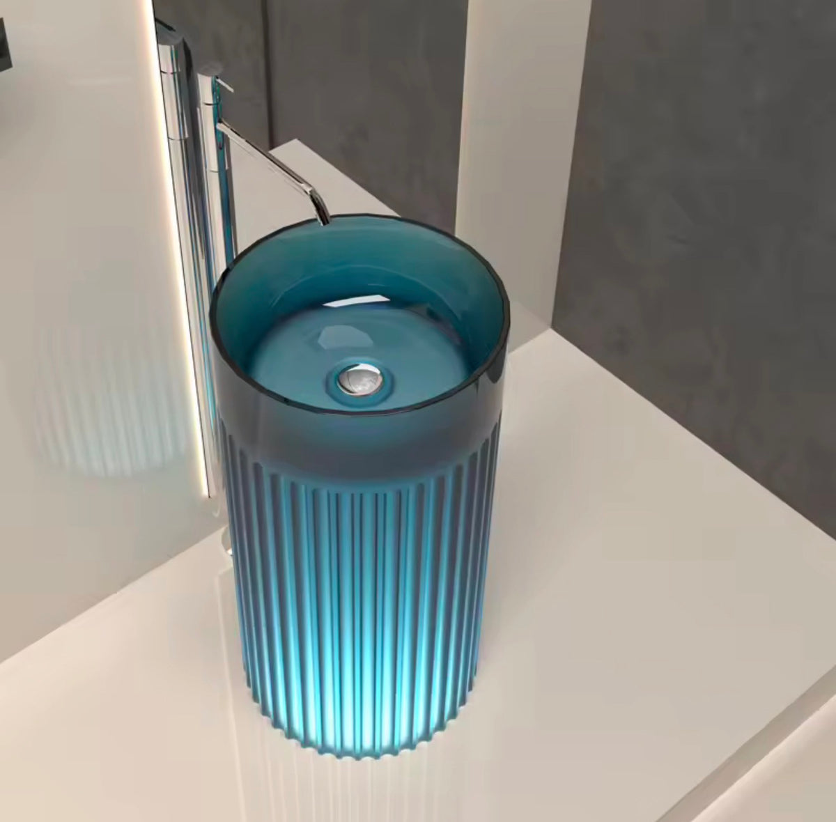 BELLUNO FLUTED TRANSPARENT RESIN PEDESTAL SINK